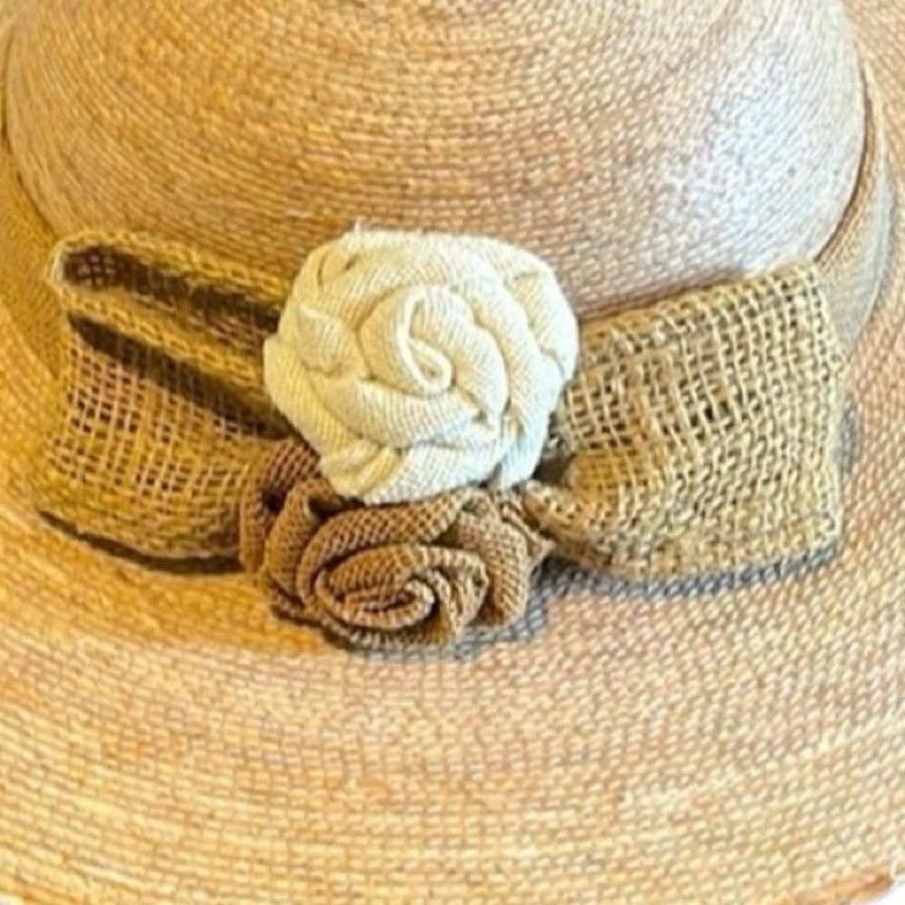 No Brand- Jute Summer Floppy Beach Hat with Flowers - Picture 3 of 7